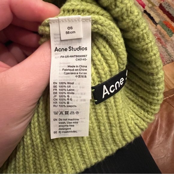NWT Acne Studios Neon Green Beanie O/S - Picture 7 of 10